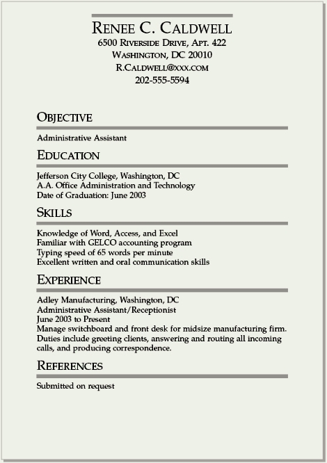 College internship resume outline